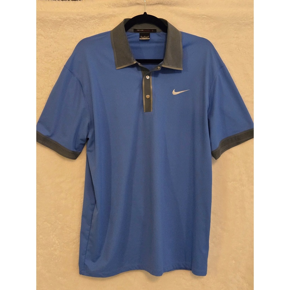 Nike Tiger Woods Mens Medium Golf Polo Collection Dri-FIT Blue Grey 518107-403